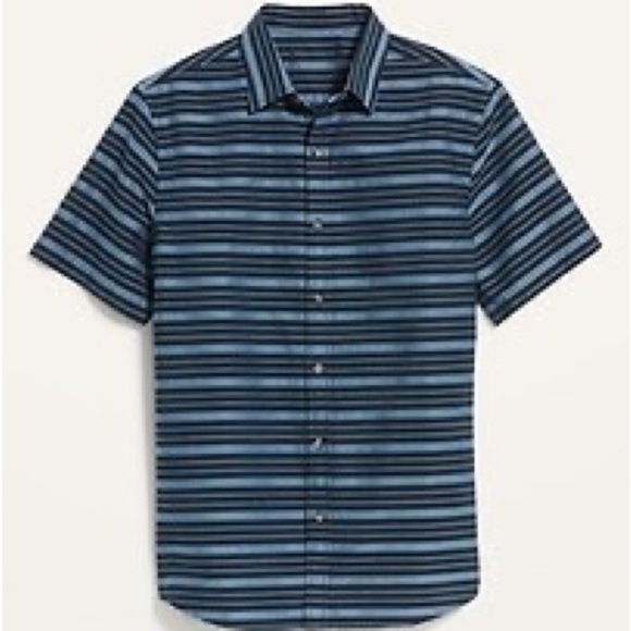 Old Navy Relaxed-Fit Textured-Stripe Short-Sleeve Shirt blue - Picture 2 of 7